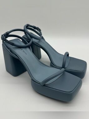 Charles & Keith Slate Blue Square Toe Platform Block-Heel Sandals